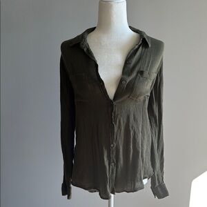 Olive Green Button-Up Women's Top